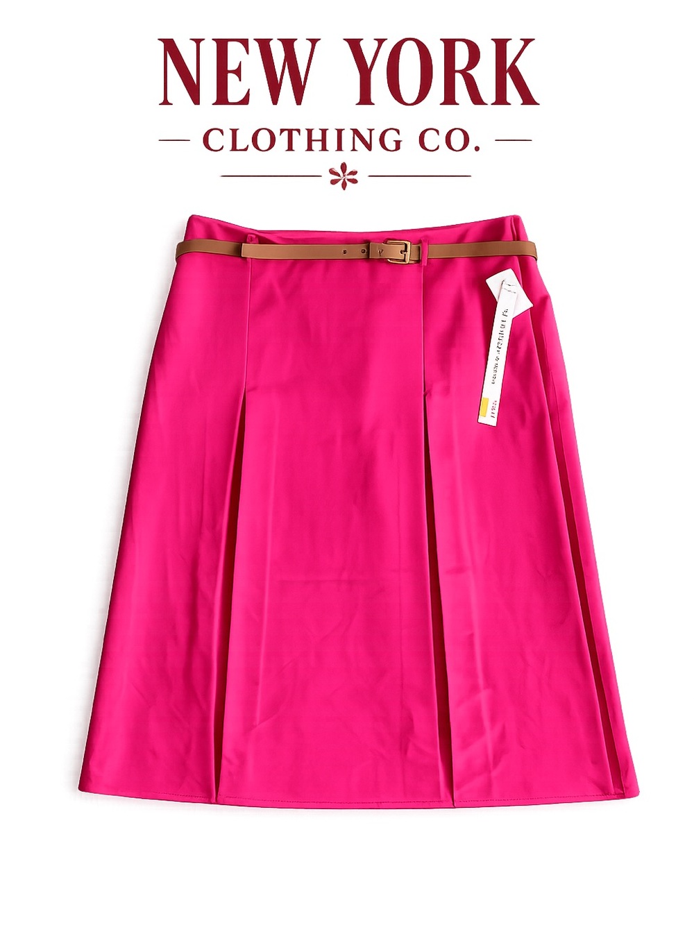 New York & Company Bright Pink A-Line Skirt with Brown Belt NWT Preppy